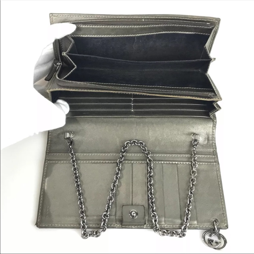 ❌SOLD❌ Gucci Dark Gray Wallet With Chain Strap! - Picture 4 of 13